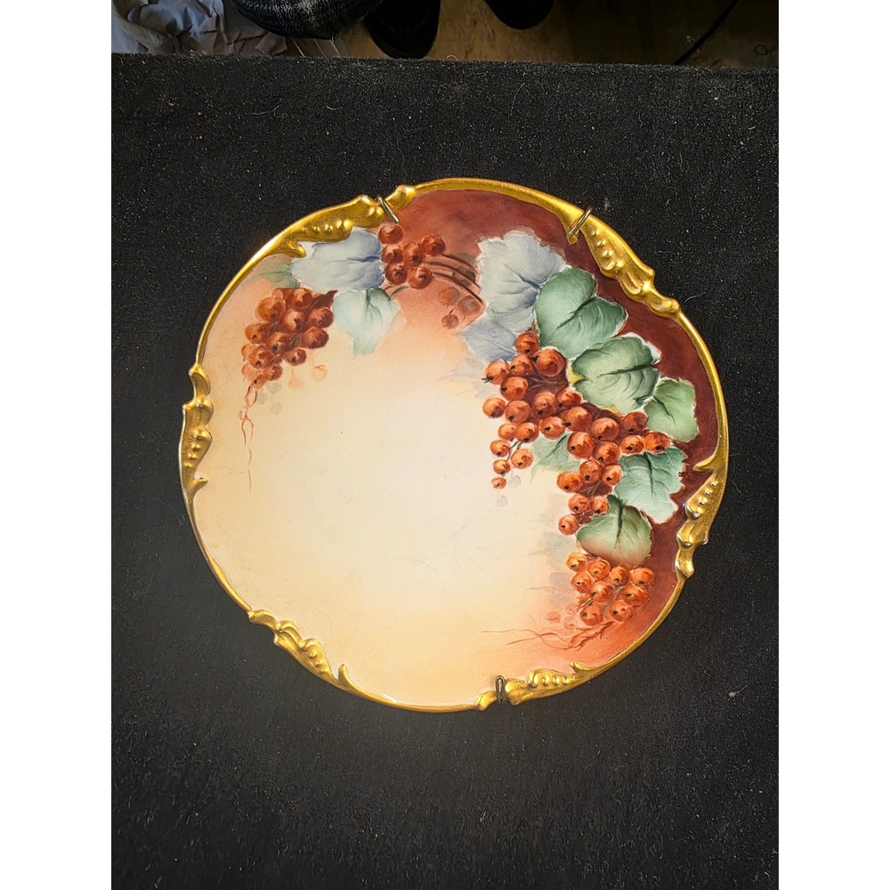 Antique J.P.L. France Limoges Hand Painted Red Currant Porcelain Plate Gold Rim